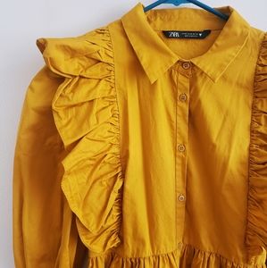 Zara Mustard Yellow Ruffle Dress